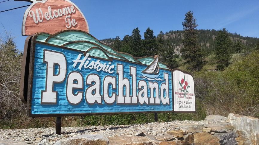 Welcome to Peachland sign.