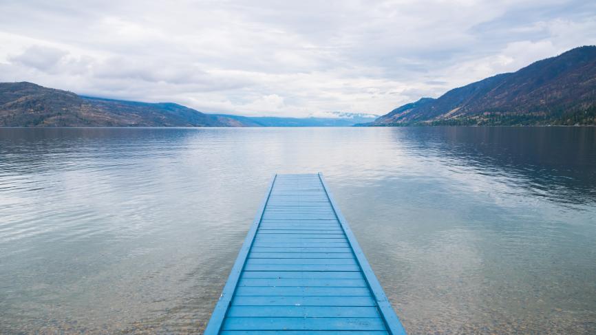 Blue dock on lake 