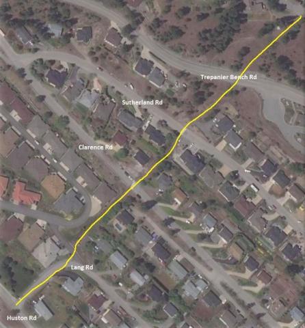 Lang Trail area map. The trail is highlighted in yellow.