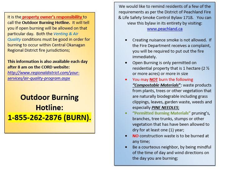 Details for calling the Outdoor Burning Hotline.